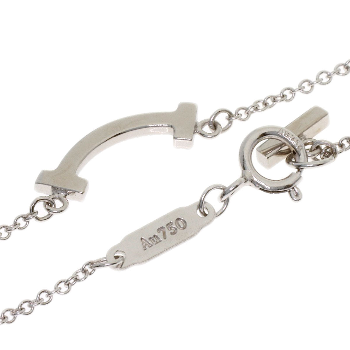 TIFFANY&Co. T Smile Mini Diamond Necklace K18 White Gold Ladies [Used]