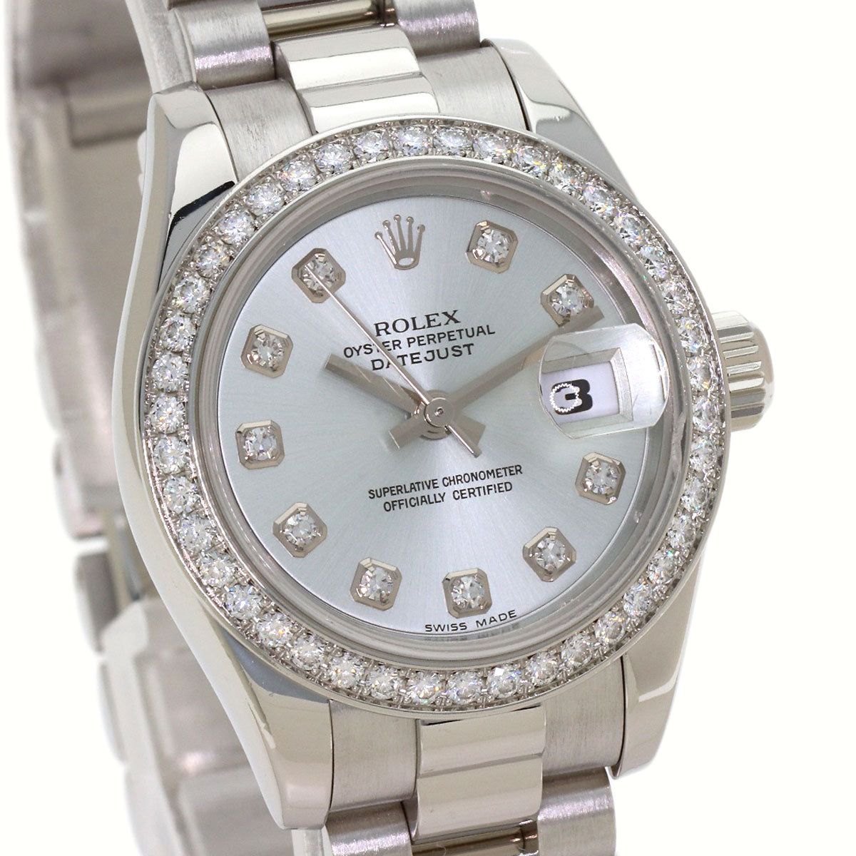 ROLEX Datejust 10P Diamond Ice Blue Watches 179136G Platinum/PT Ladies