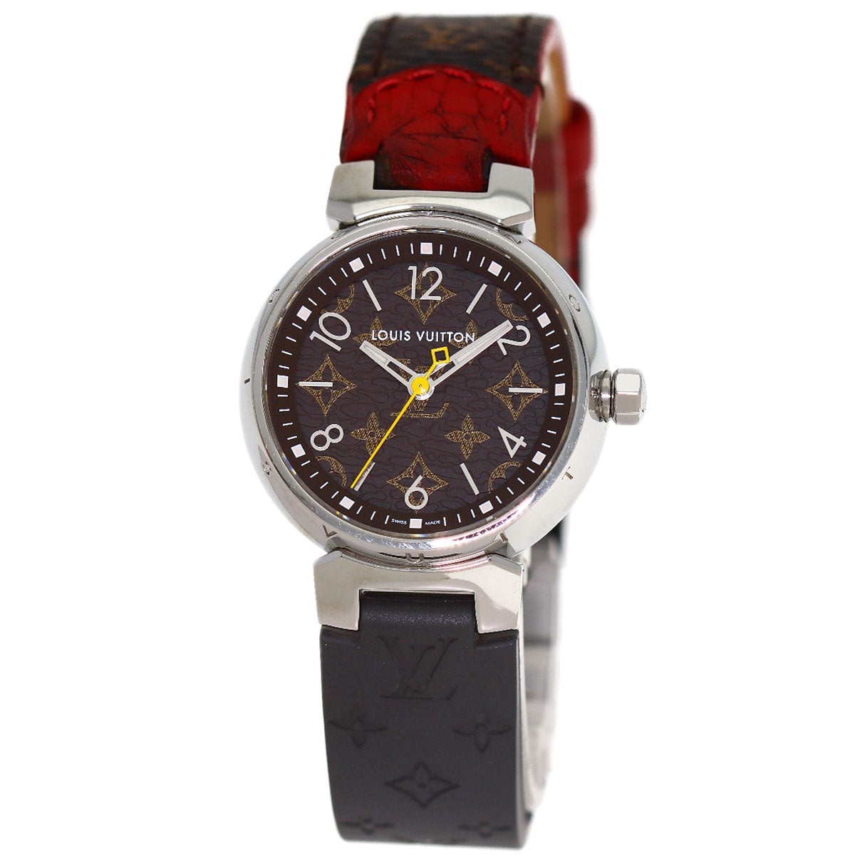 LOUIS VUITTON Tambour PM Monogram Watches QA070 Stainless Steel/Leather x rubber Ladies