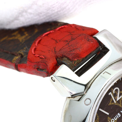 LOUIS VUITTON Tambour PM Monogram Watches QA070 Stainless Steel/Leather x rubber Ladies