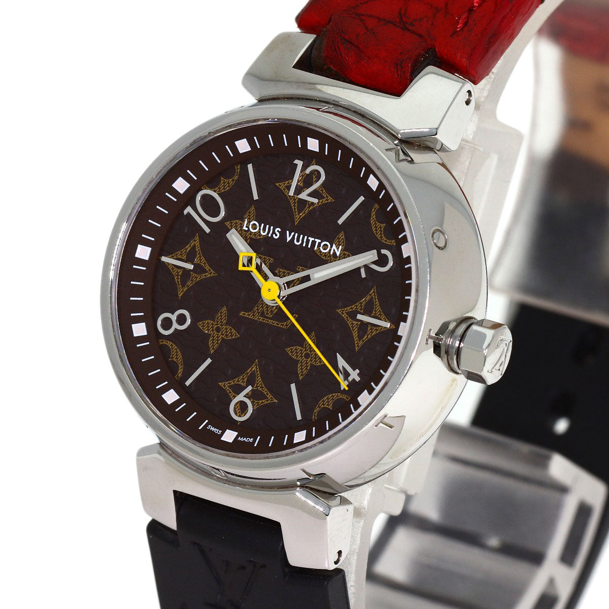 LOUIS VUITTON Tambour PM Monogram Watches QA070 Stainless Steel/Leather x rubber Ladies