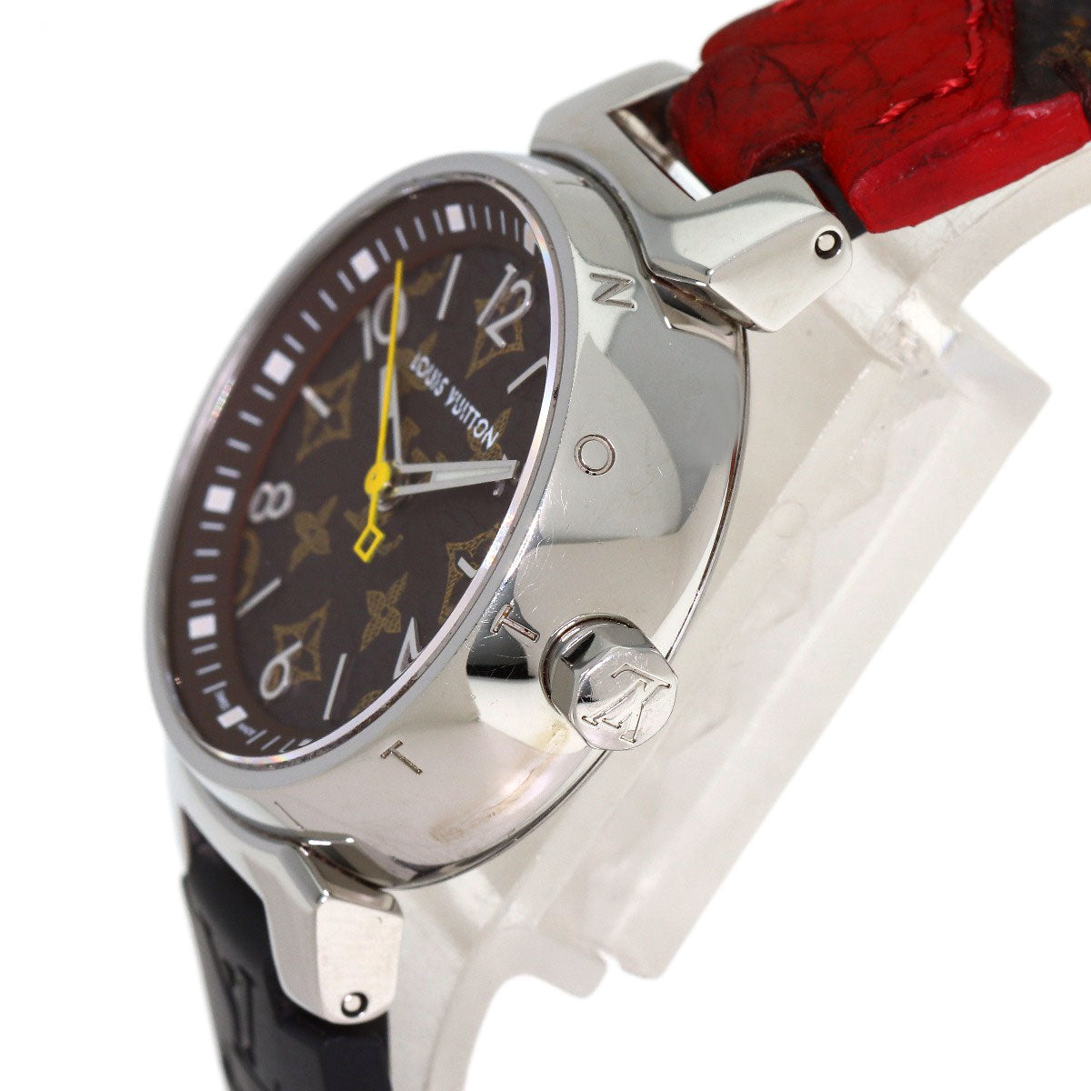 LOUIS VUITTON Tambour PM Monogram Watches QA070 Stainless Steel/Leather x rubber Ladies