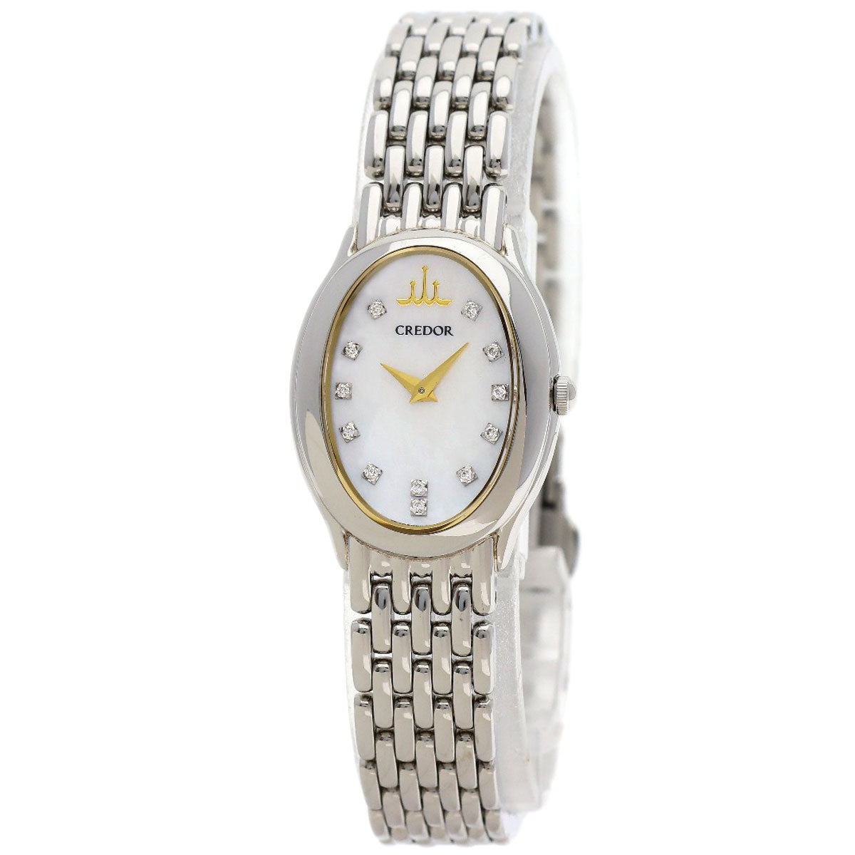 SEIKO CREDOR Oval 12P Diamond Watches 1E70-0BH0 Stainless Steel/Stainless Steel Ladies