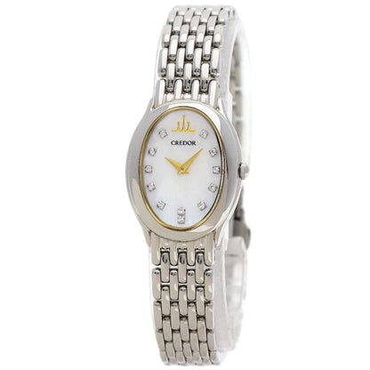 SEIKO CREDOR Oval 12P Diamond Watches 1E70-0BH0 Stainless Steel/Stainless Steel Ladies