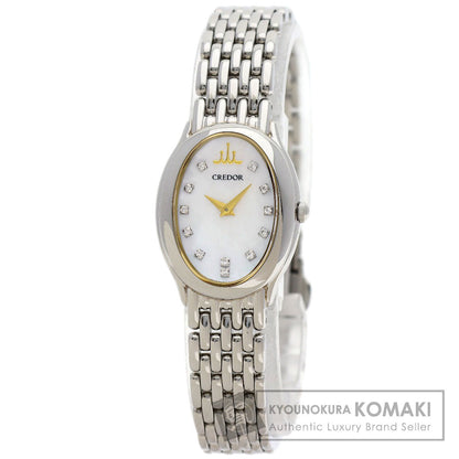 SEIKO CREDOR Oval 12P Diamond Watches 1E70-0BH0 Stainless Steel/Stainless Steel Ladies