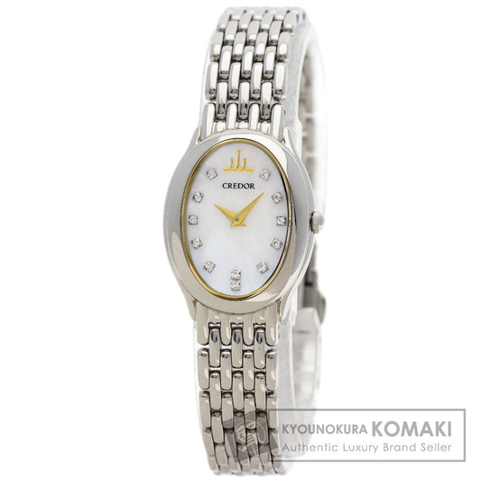 SEIKO CREDOR Oval 12P Diamond Watches 1E70-0BH0 Stainless Steel/Stainless Steel Ladies