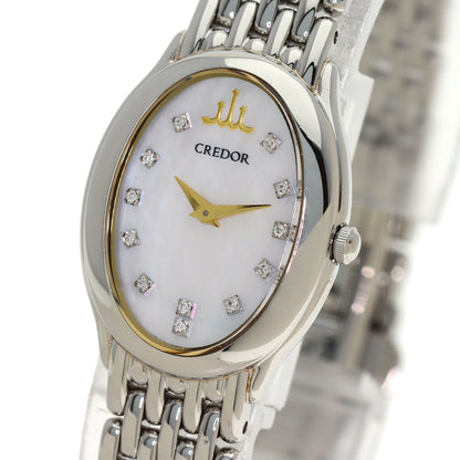 SEIKO CREDOR Oval 12P Diamond Watches 1E70-0BH0 Stainless Steel/Stainless Steel Ladies