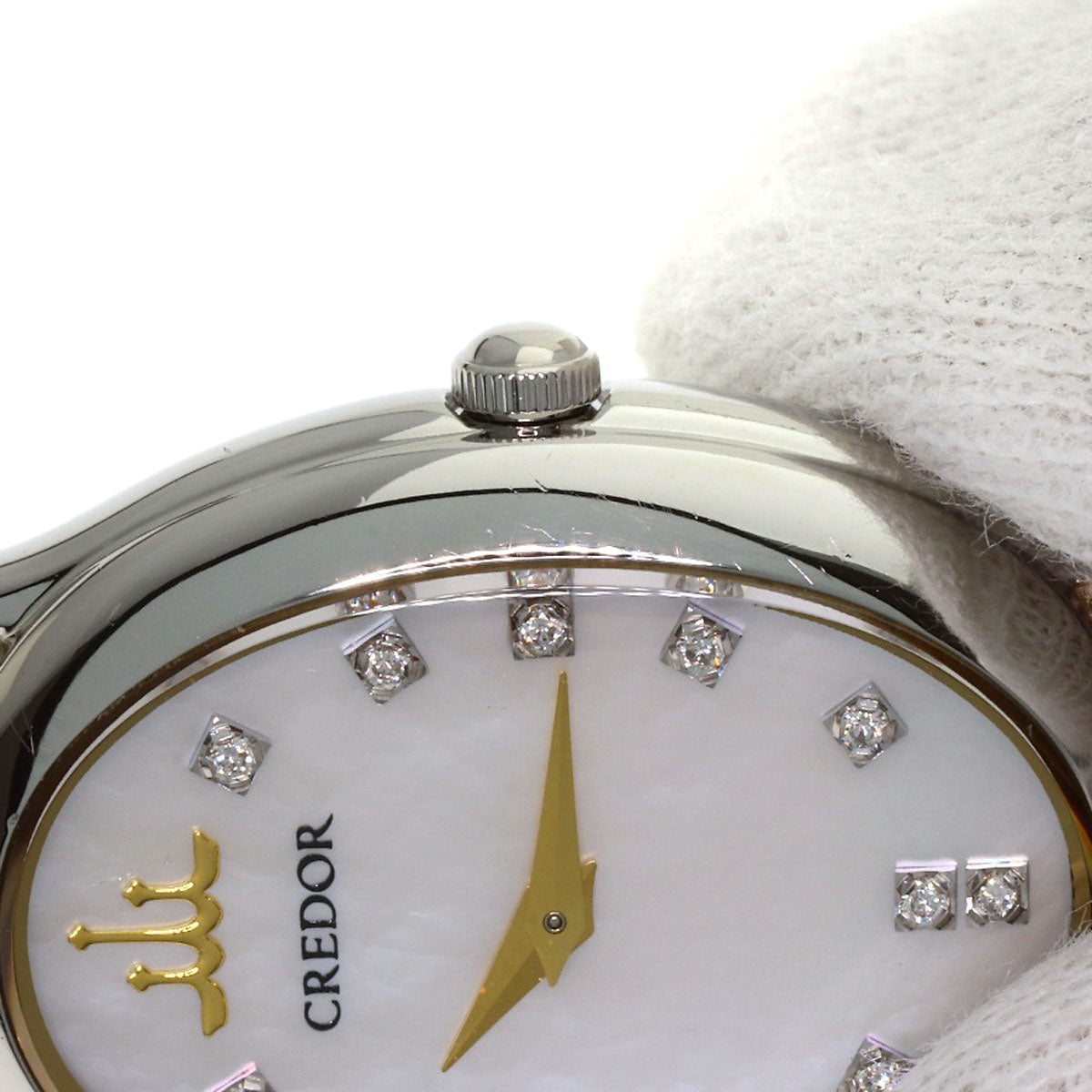 SEIKO CREDOR Oval 12P Diamond Watches 1E70-0BH0 Stainless Steel/Stainless Steel Ladies