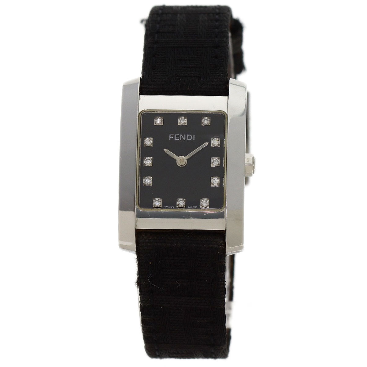 FENDI Square Face 12P Diamond Watches 7000L Stainless Steel/Leather Ladies