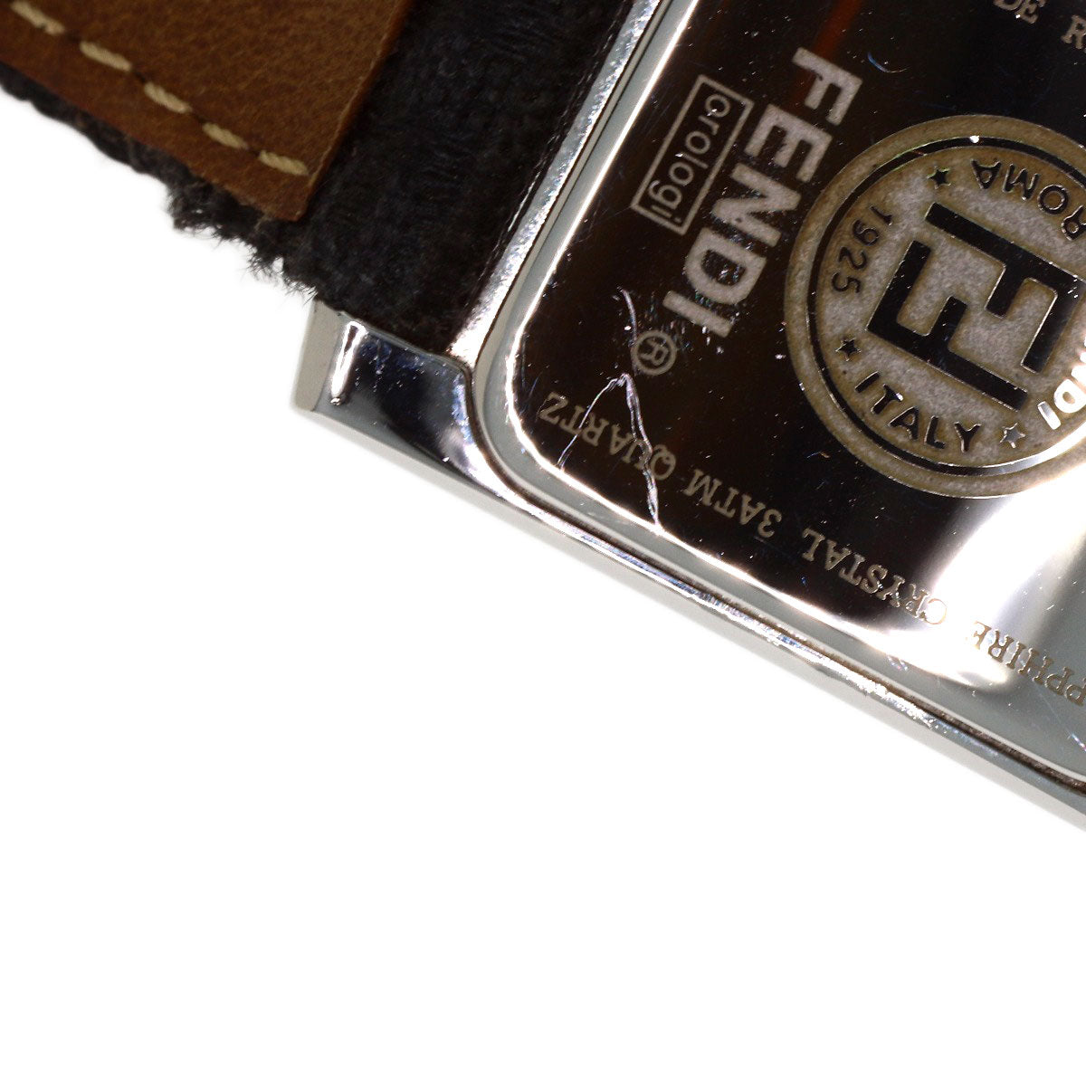 FENDI Square Face 12P Diamond Watches 7000L Stainless Steel/Leather Ladies