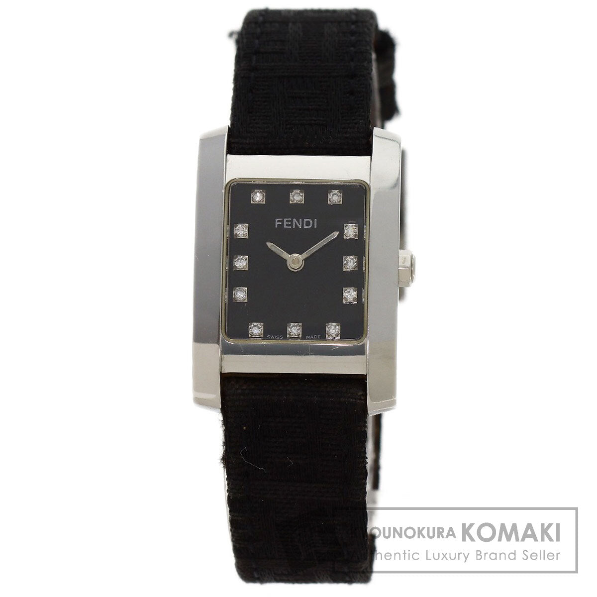 FENDI Square Face 12P Diamond Watches 7000L Stainless Steel/Leather Ladies