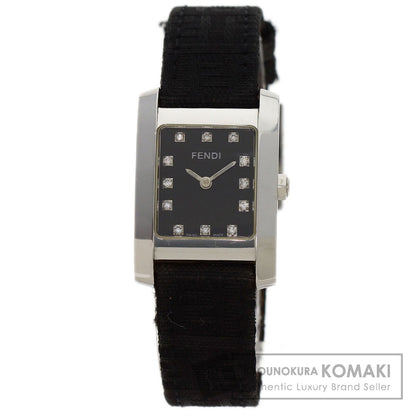 FENDI Square Face 12P Diamond Watches 7000L Stainless Steel/Leather Ladies