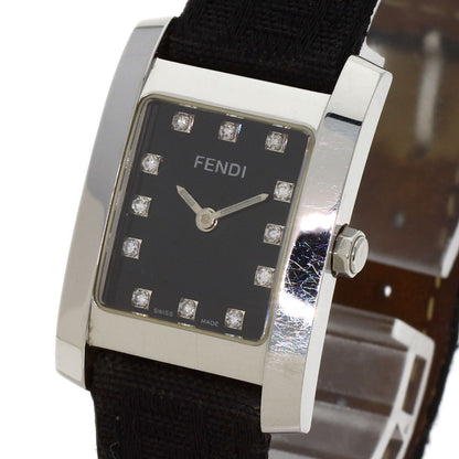 FENDI Square Face 12P Diamond Watches 7000L Stainless Steel/Leather Ladies