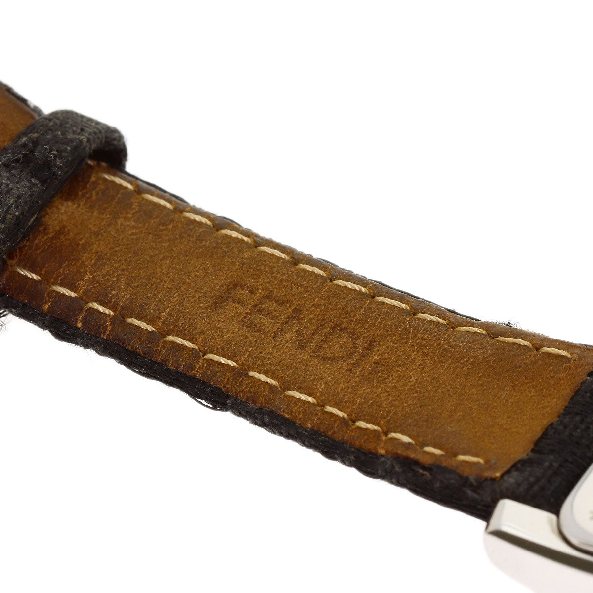 FENDI Square Face 12P Diamond Watches 7000L Stainless Steel/Leather Ladies