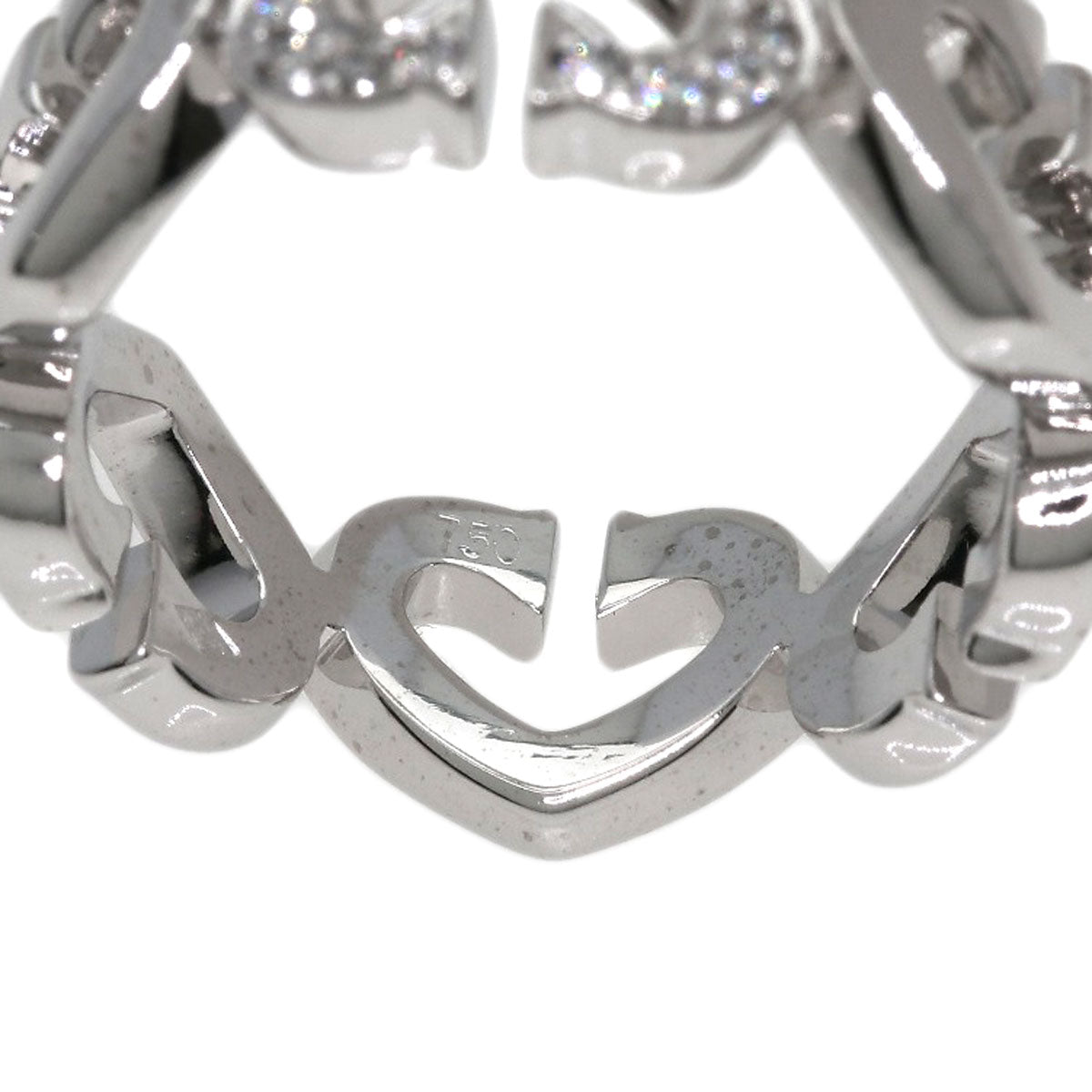 CARTIER C Heart Diamond # 50 Ring K18 White Gold Ladies [Used]