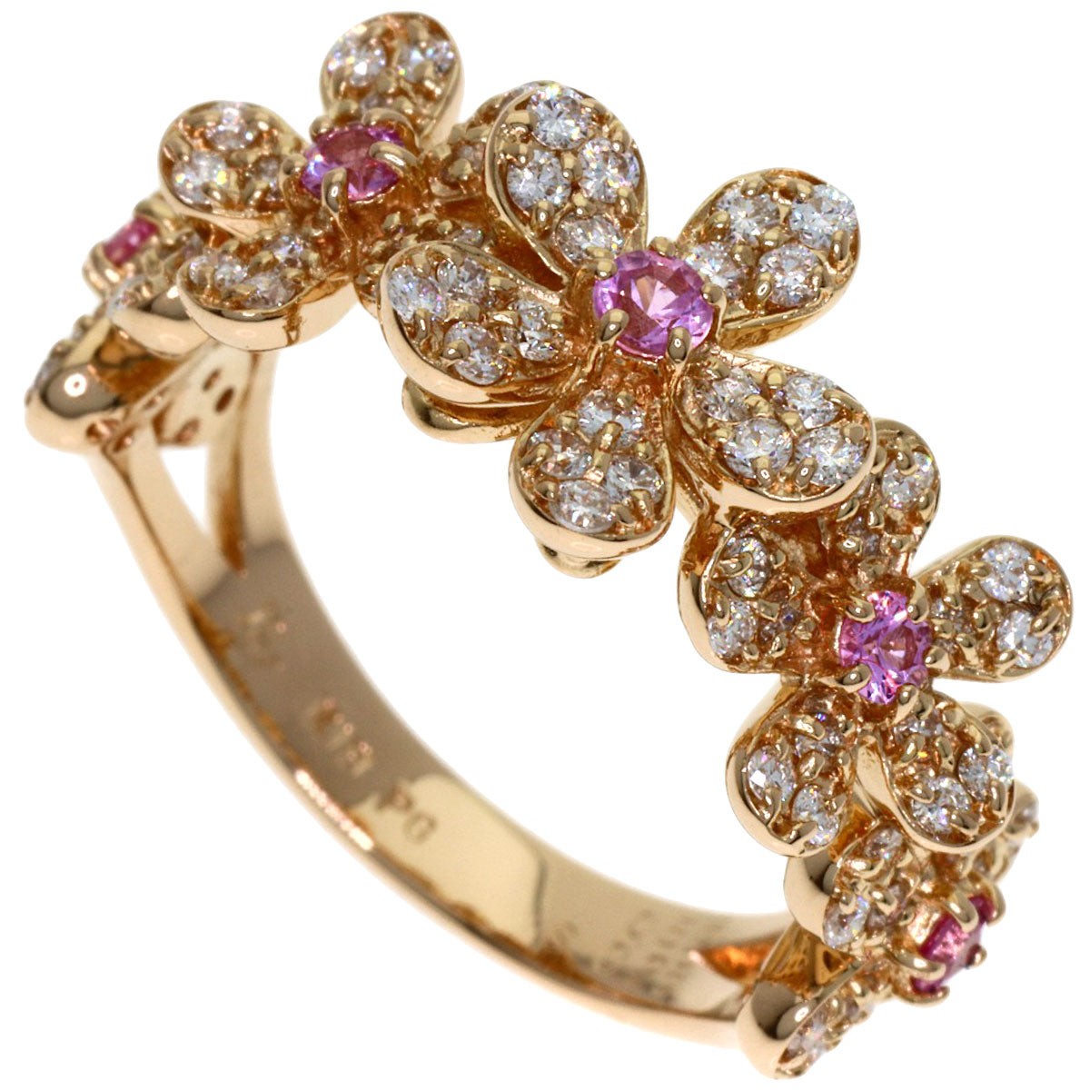 Ponte Vecchio Flower Motif Pink Sapphire Diamond Ring K18 Pink Gold Ladies [Used]