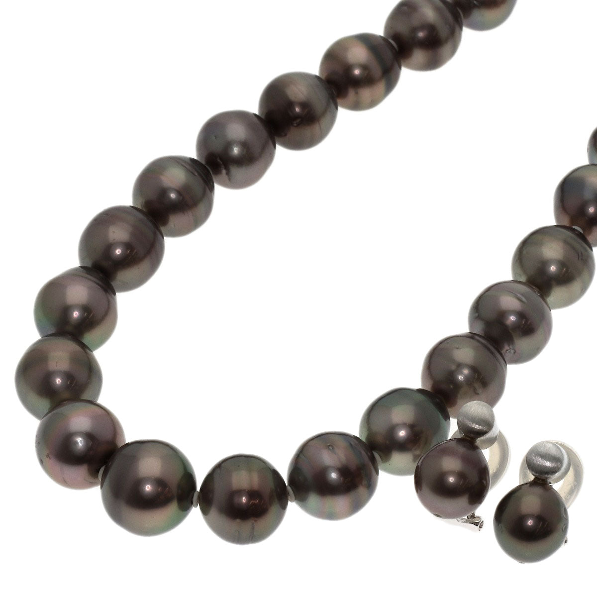 Yashima Pearl Black Baroque Pearl Diamond Earring Set Necklace K14 White Gold 72.4g　Ladies