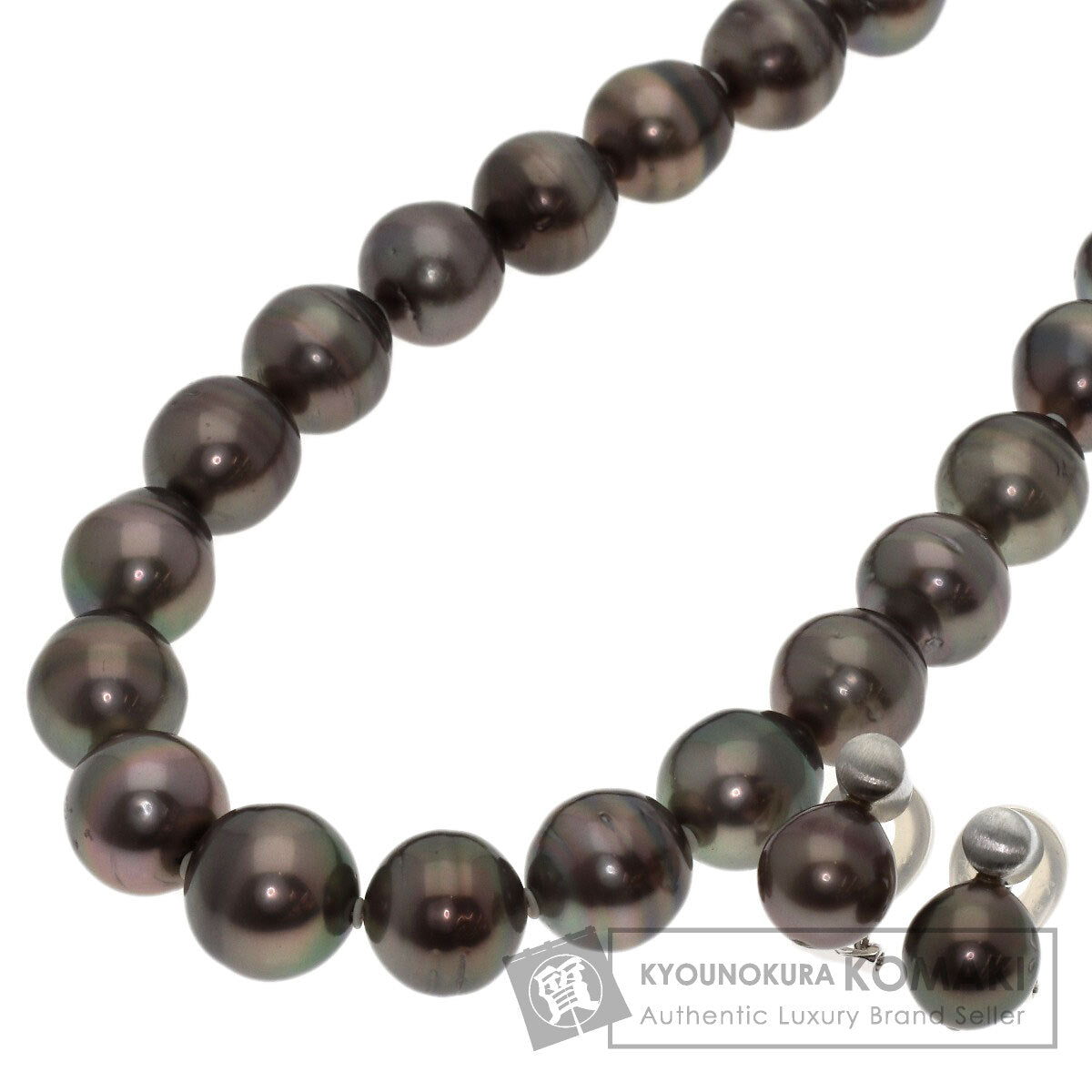 Yashima Pearl Black Baroque Pearl Diamond Earring Set Necklace K14 White Gold 72.4g　Ladies