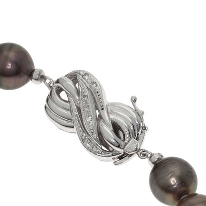 Yashima Pearl Black Baroque Pearl Diamond Earring Set Necklace K14 White Gold 72.4g　Ladies