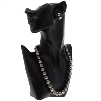 Yashima Pearl Black Baroque Pearl Diamond Earring Set Necklace K14 White Gold 72.4g　Ladies