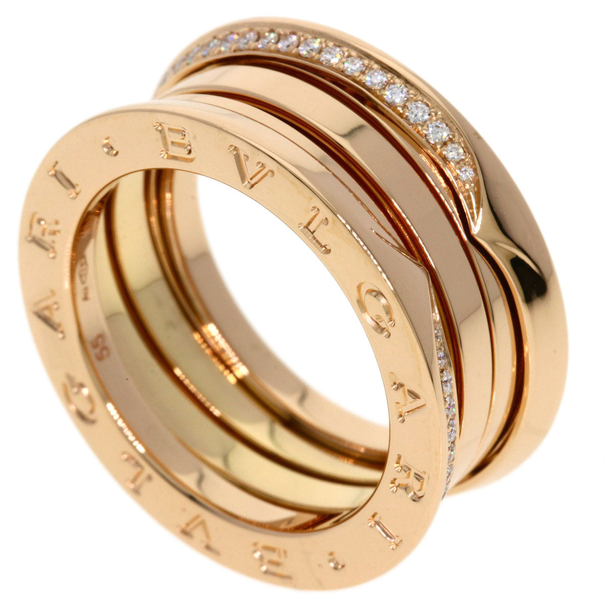 BVLGARI B.zero1 3-band Diamond #55 Ring K18 Pink Gold Ladies [Used]