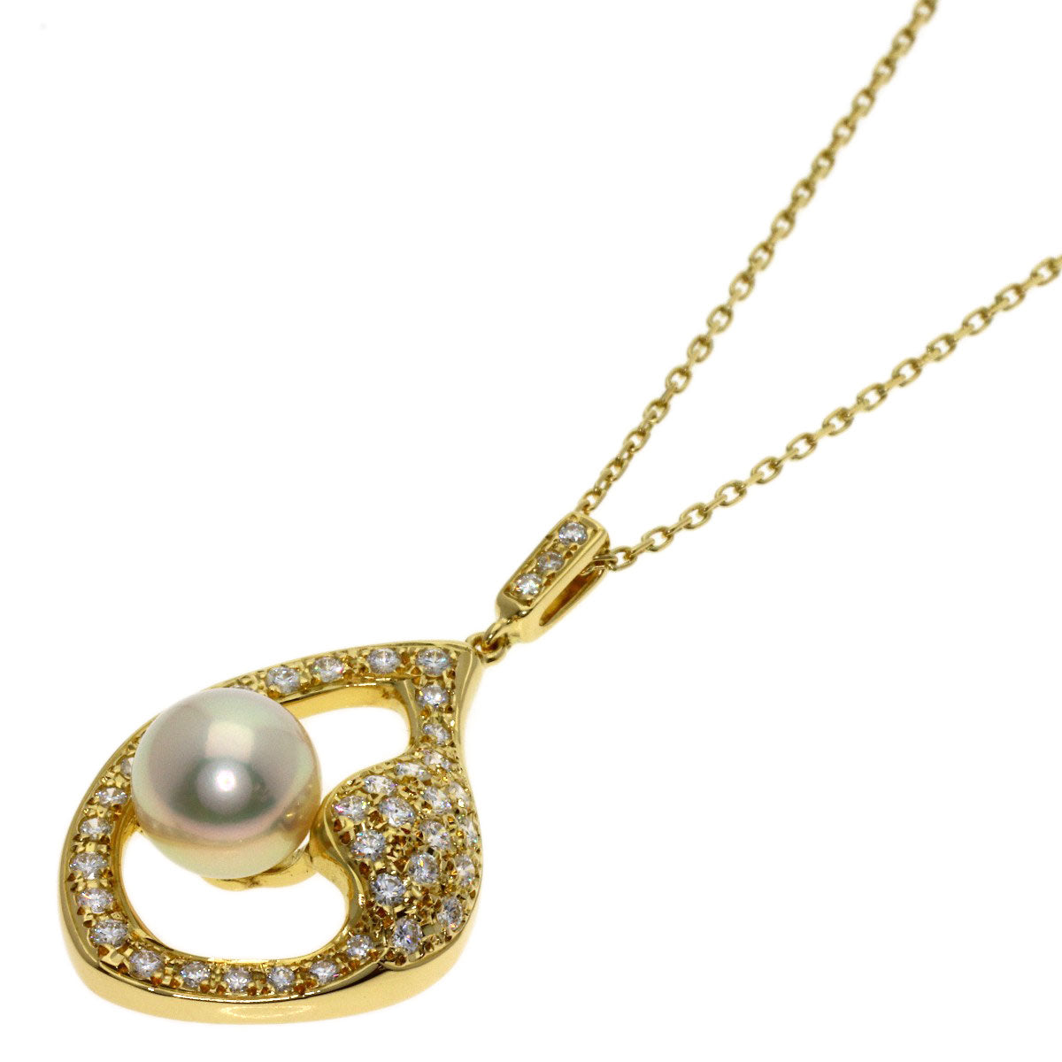 MIKIMOTO Pearl Pearl Diamond Necklace K18 Yellow Gold Ladies [Used]