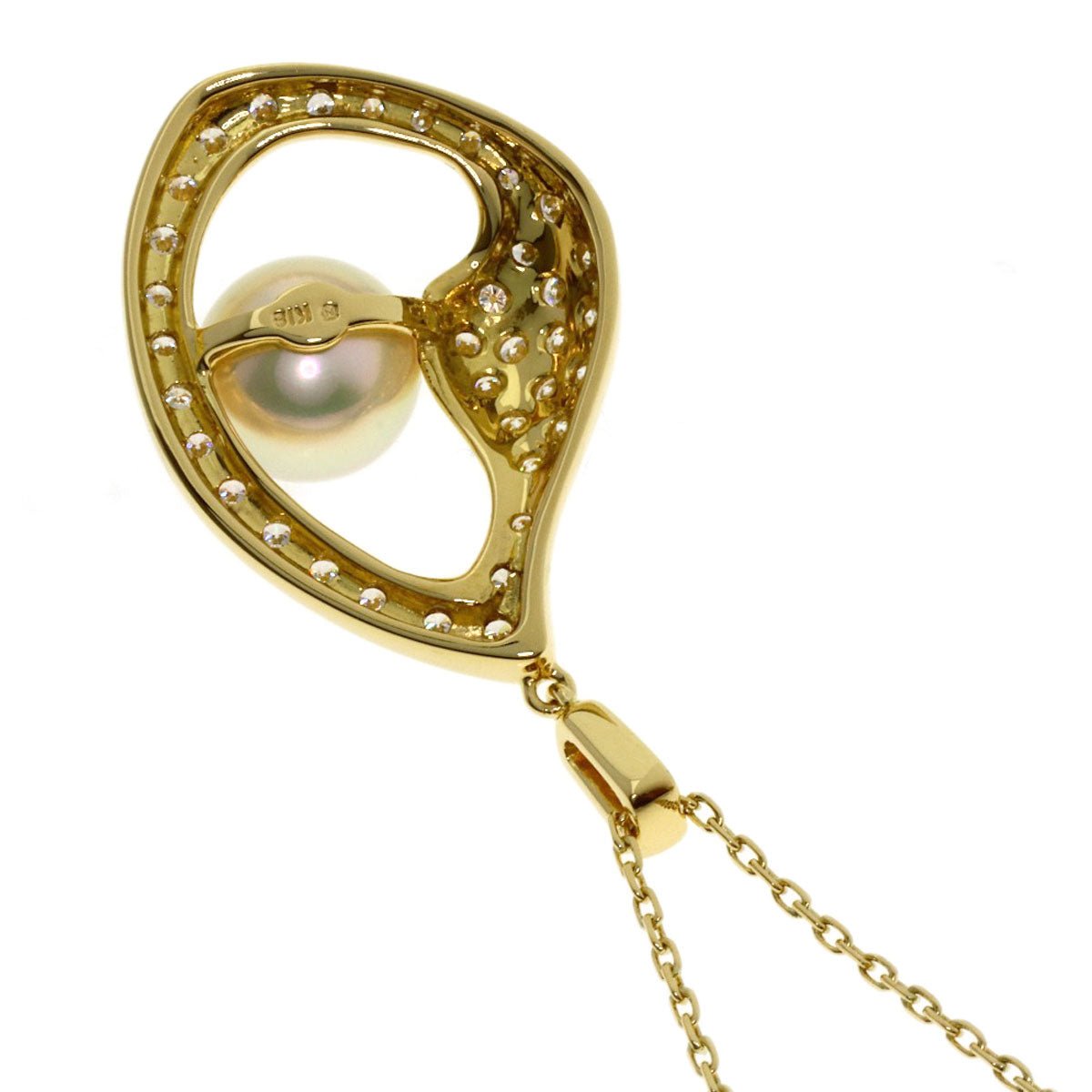 MIKIMOTO Pearl Pearl Diamond Necklace K18 Yellow Gold Ladies [Used]
