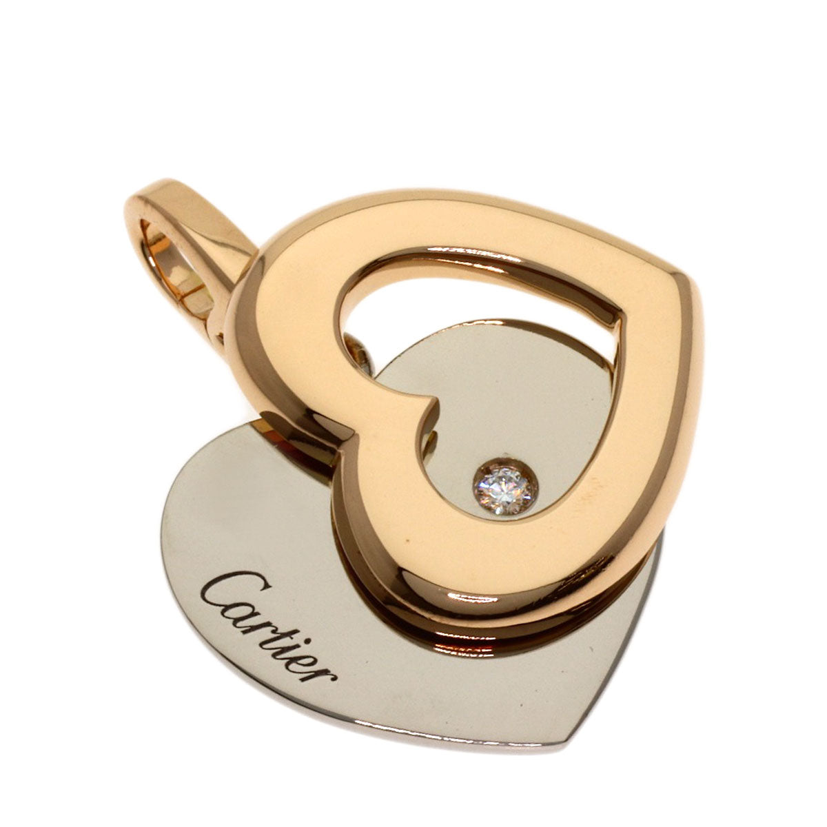 CARTIER Double Heart 1P Diamond Charm Pendant top K18 White Gold 18K Pink GoldLadies [Used]