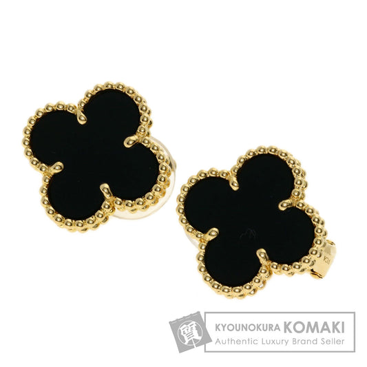 Van Cleef & Arpels Vintage Alhambra Onyx Earring K18 Yellow Gold Ladies [Used]