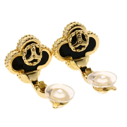 Van Cleef & Arpels Vintage Alhambra Onyx Earring K18 Yellow Gold Ladies [Used]
