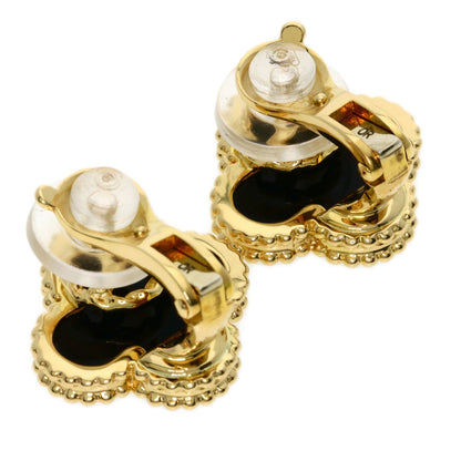 Van Cleef & Arpels Vintage Alhambra Onyx Earring K18 Yellow Gold Ladies [Used]