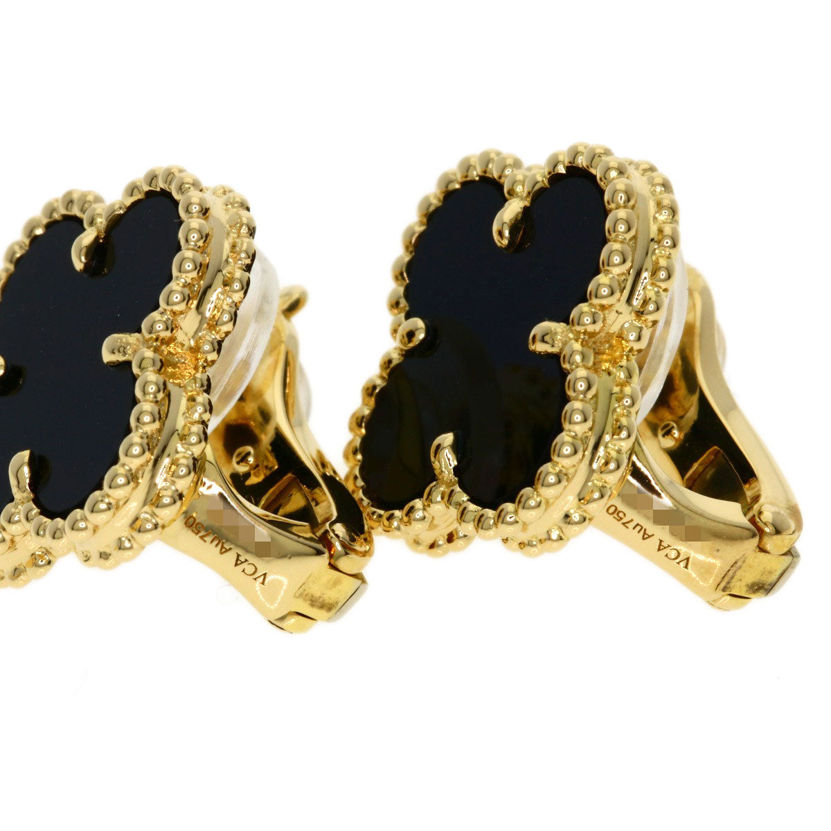Van Cleef & Arpels Vintage Alhambra Onyx Earring K18 Yellow Gold Ladies [Used]