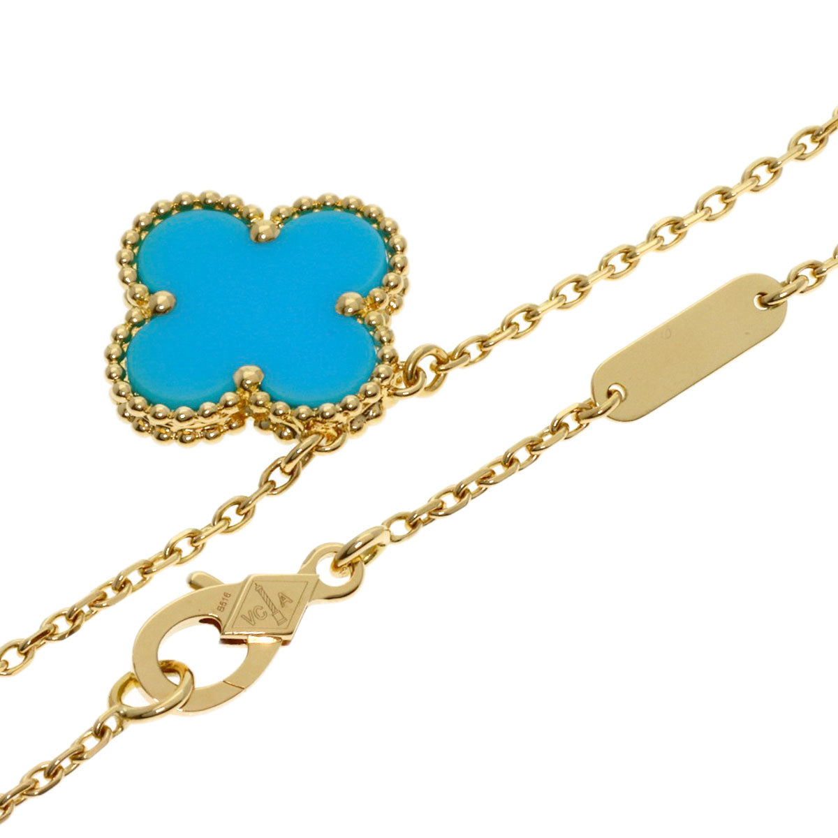 Van Cleef & Arpels Vintage Alhambra Turquoise Necklace K18 Yellow Gold Ladies [Used]
