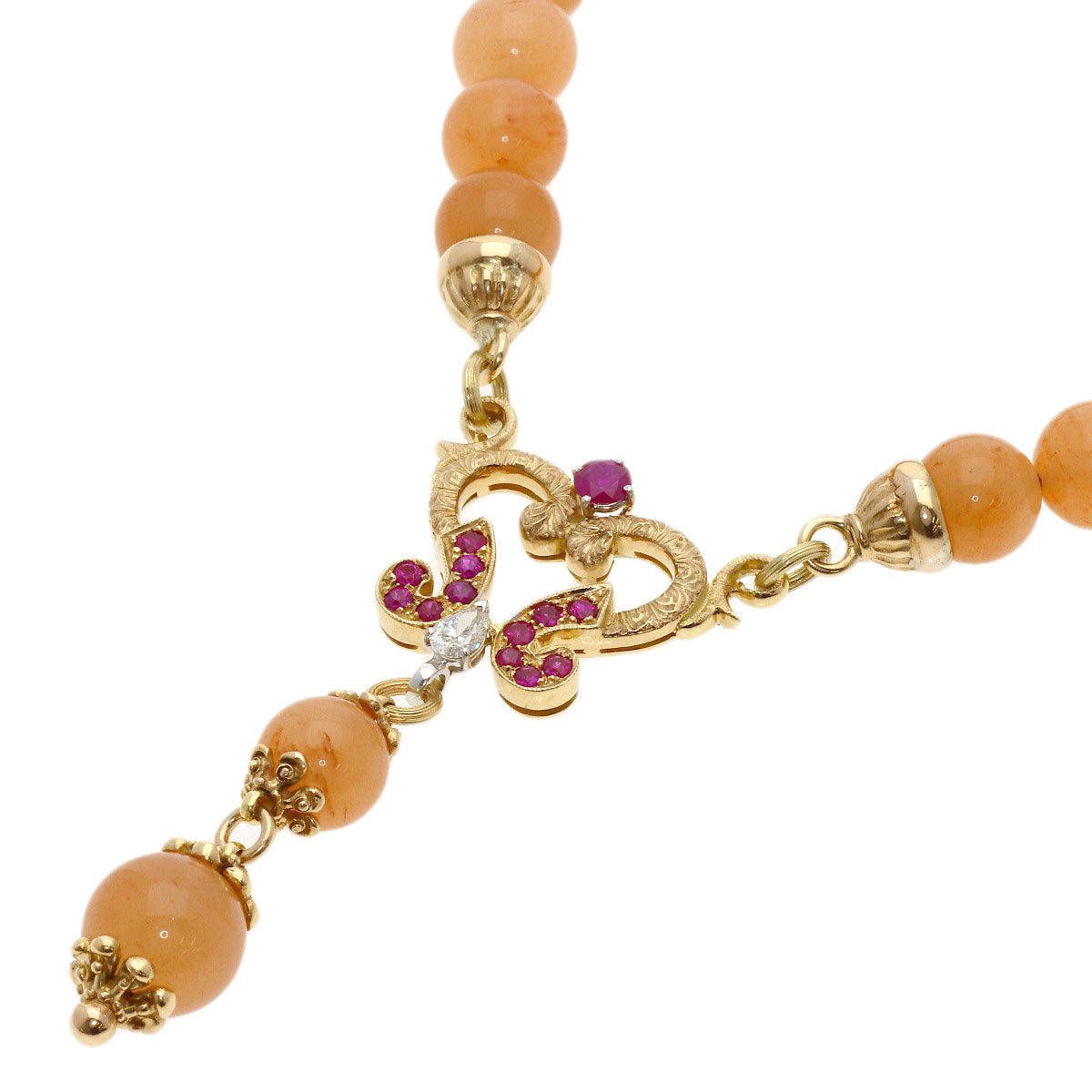 CAZZANIGA Feldspar Ruby Diamond Necklace K18 Yellow Gold Ladies [Used]