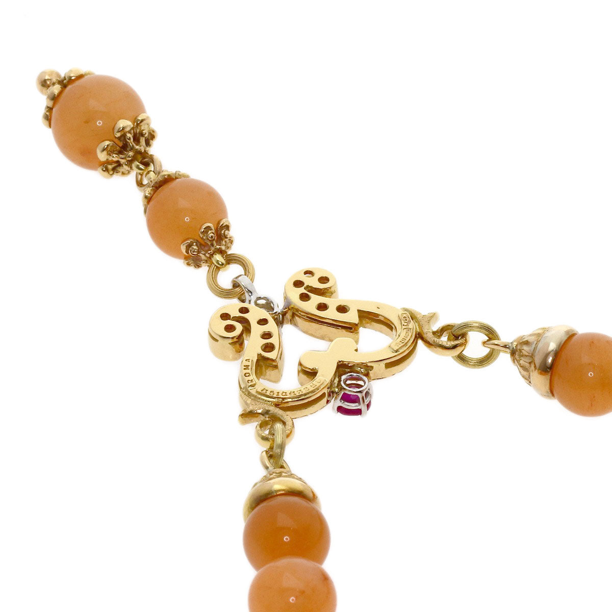 CAZZANIGA Feldspar Ruby Diamond Necklace K18 Yellow Gold Ladies [Used]