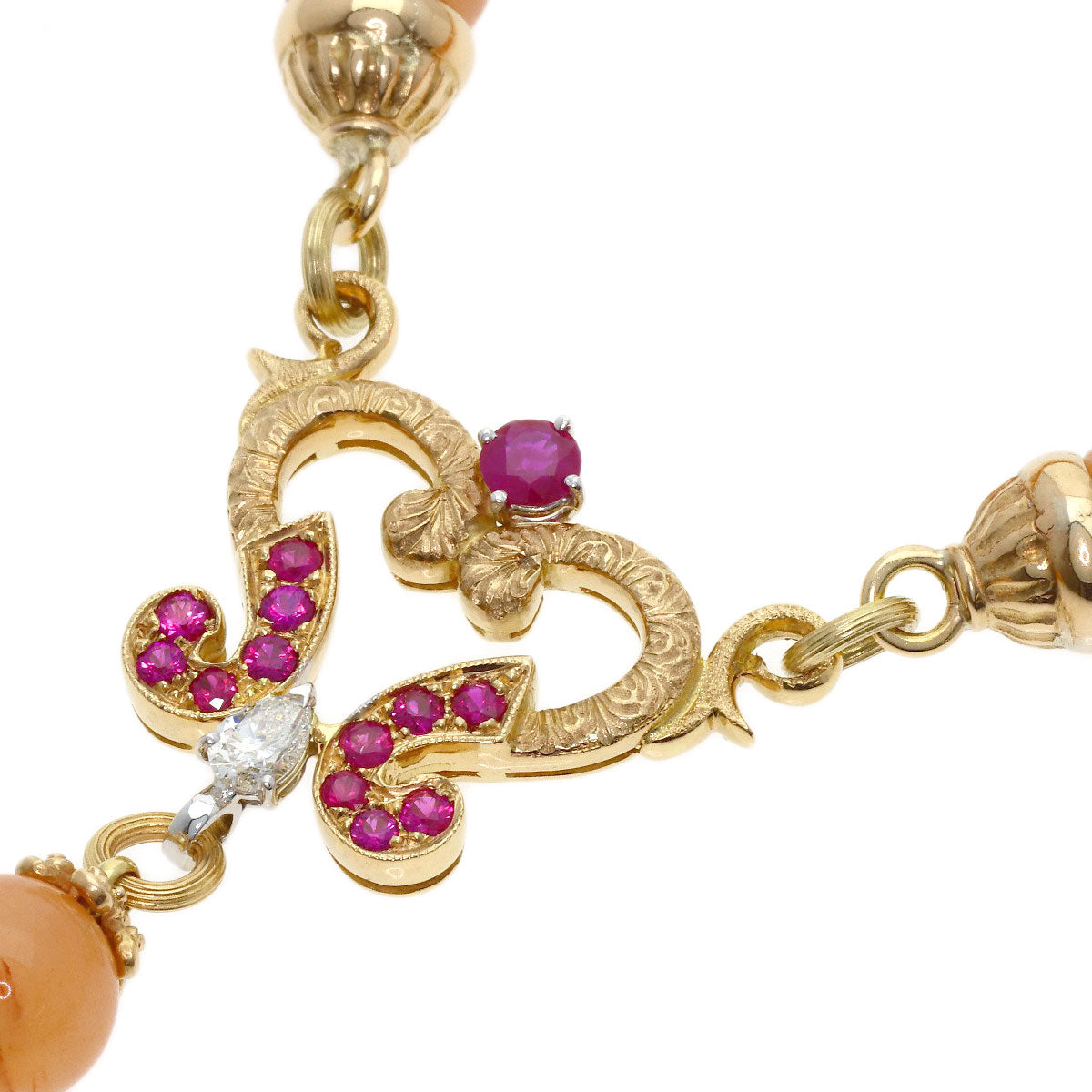 CAZZANIGA Feldspar Ruby Diamond Necklace K18 Yellow Gold Ladies [Used]