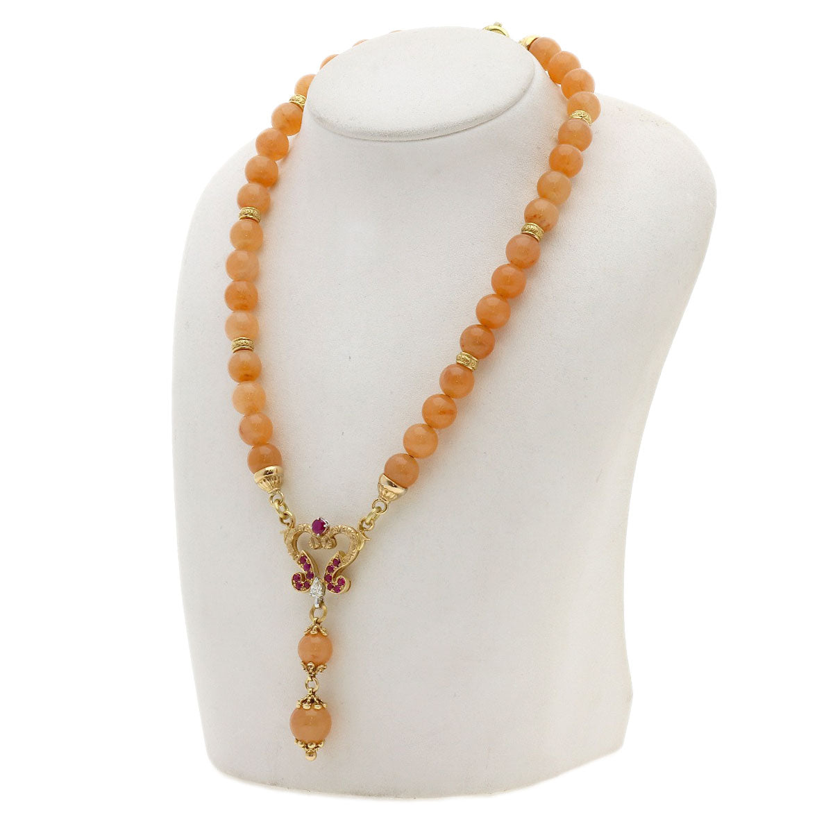 CAZZANIGA Feldspar Ruby Diamond Necklace K18 Yellow Gold Ladies [Used]