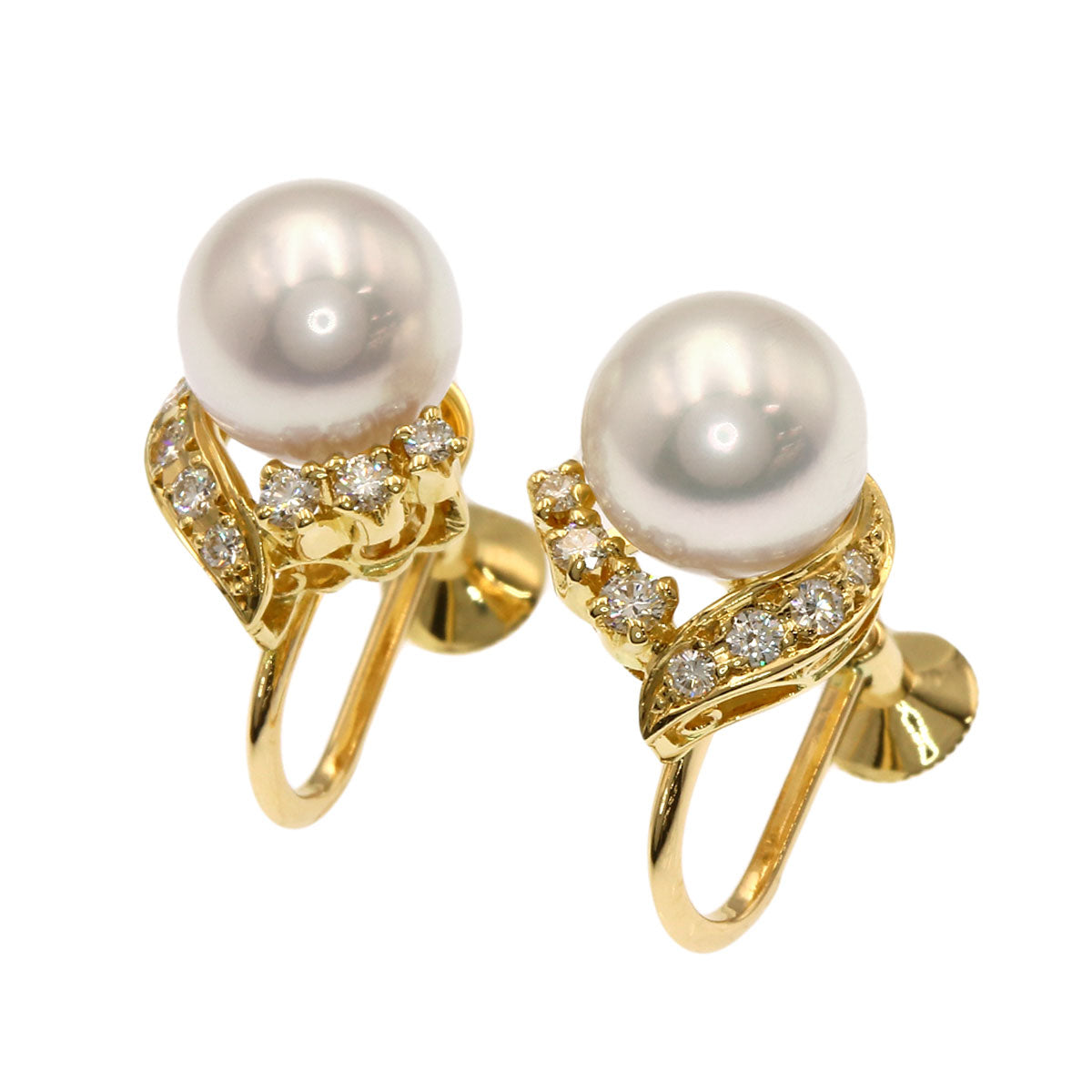 MIKIMOTO Pearl Pearl Diamond Earring K18 Yellow Gold Ladies [Used]
