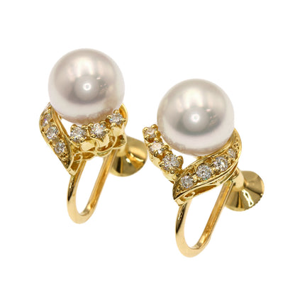 MIKIMOTO Pearl Pearl Diamond Earring K18 Yellow Gold Ladies [Used]