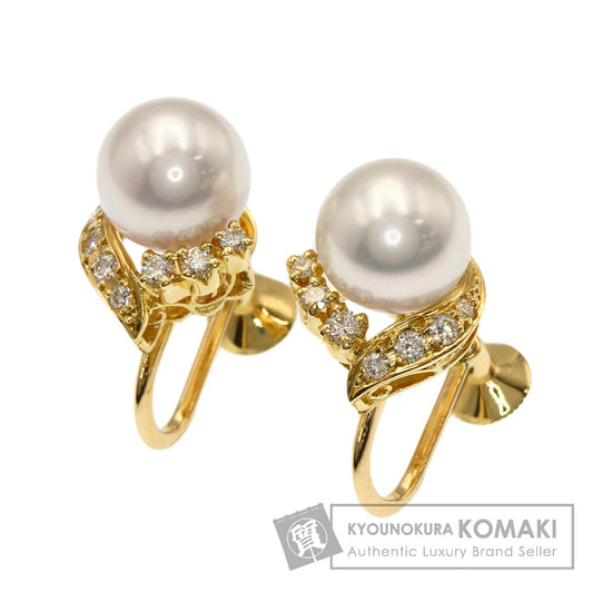 MIKIMOTO Pearl Pearl Diamond Earring K18 Yellow Gold Ladies [Used]