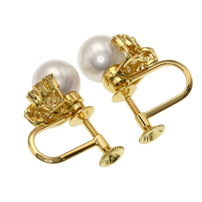 MIKIMOTO Pearl Pearl Diamond Earring K18 Yellow Gold Ladies [Used]