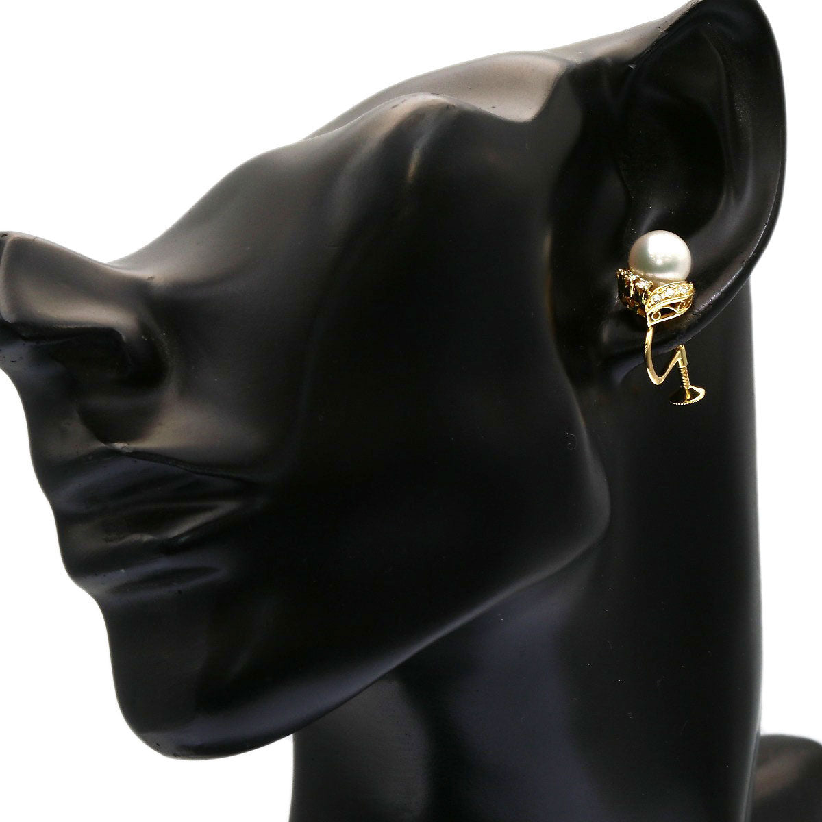 MIKIMOTO Pearl Pearl Diamond Earring K18 Yellow Gold Ladies [Used]