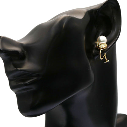 MIKIMOTO Pearl Pearl Diamond Earring K18 Yellow Gold Ladies [Used]