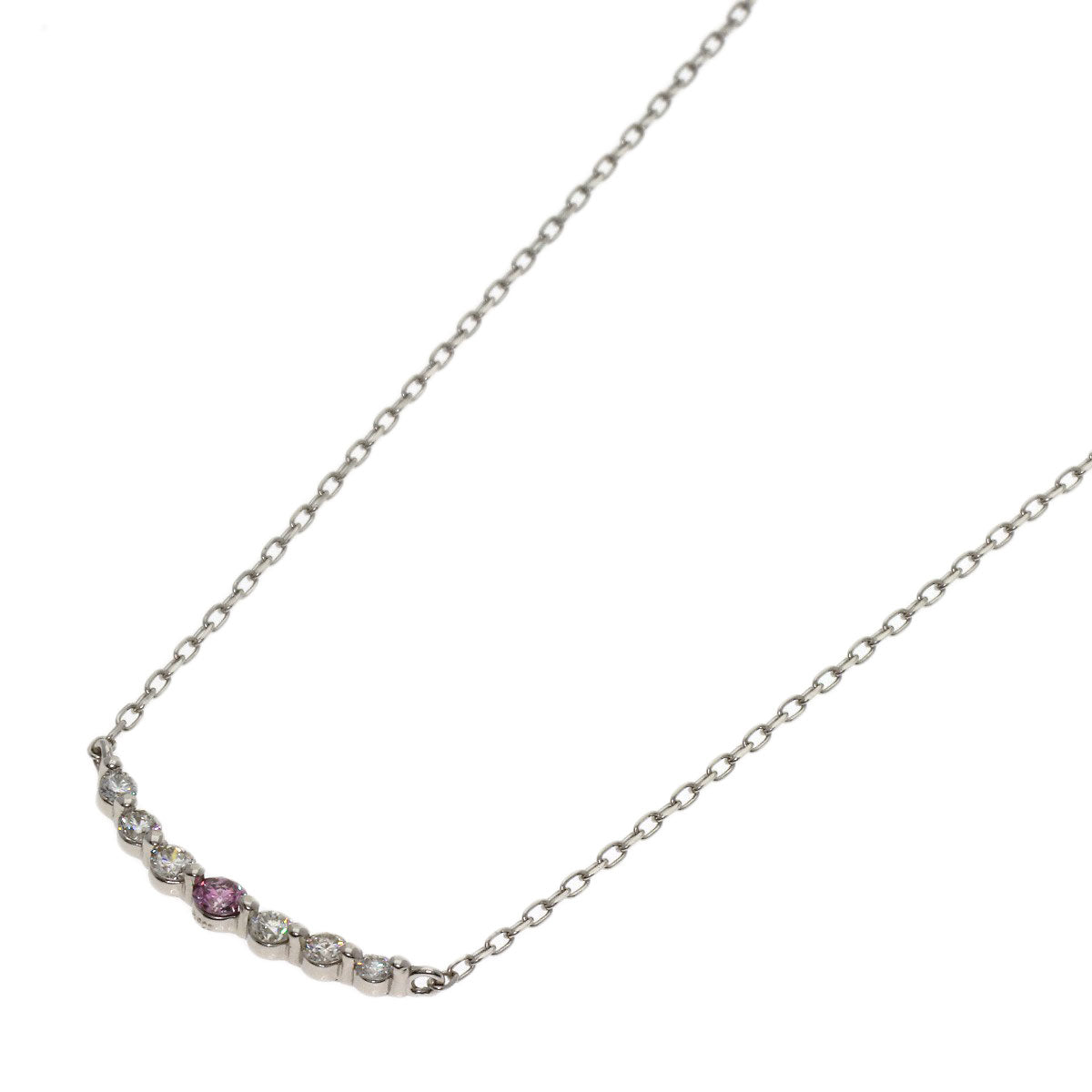 0.051ct Diamond Pink　Diamond Necklace Platinum PT900 PT850 1.8g　Ladies