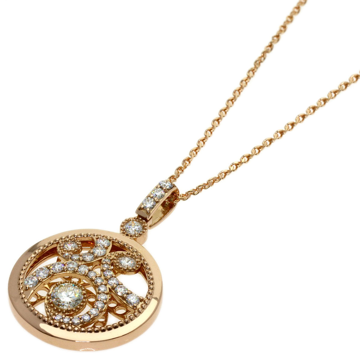 0.8ct Diamond Necklace K18 Pink Gold 7.6g　Ladies