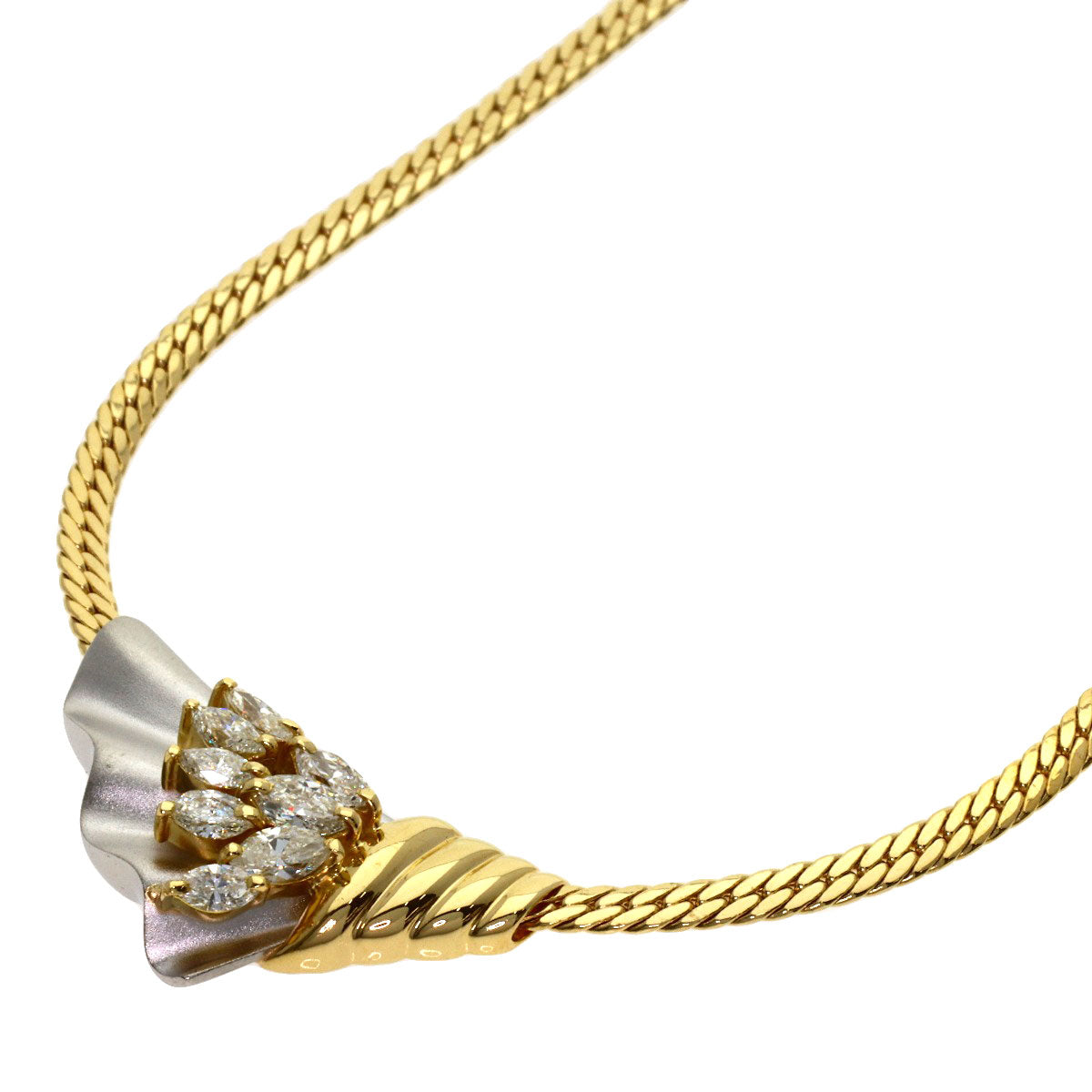 0.87ct Diamond Necklace Platinum PT900 18K Yellow Gold 16g　Ladies