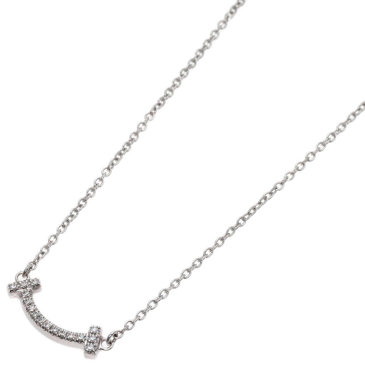 TIFFANY&Co. T Smile Mini Diamond Necklace K18 White Gold Ladies [Used]