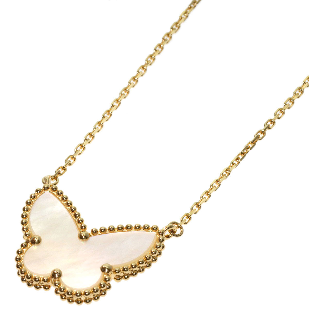 Van Cleef & Arpels Lucky Alhambra Papillon White Shell Necklace K18 Yellow Gold Ladies [Used]