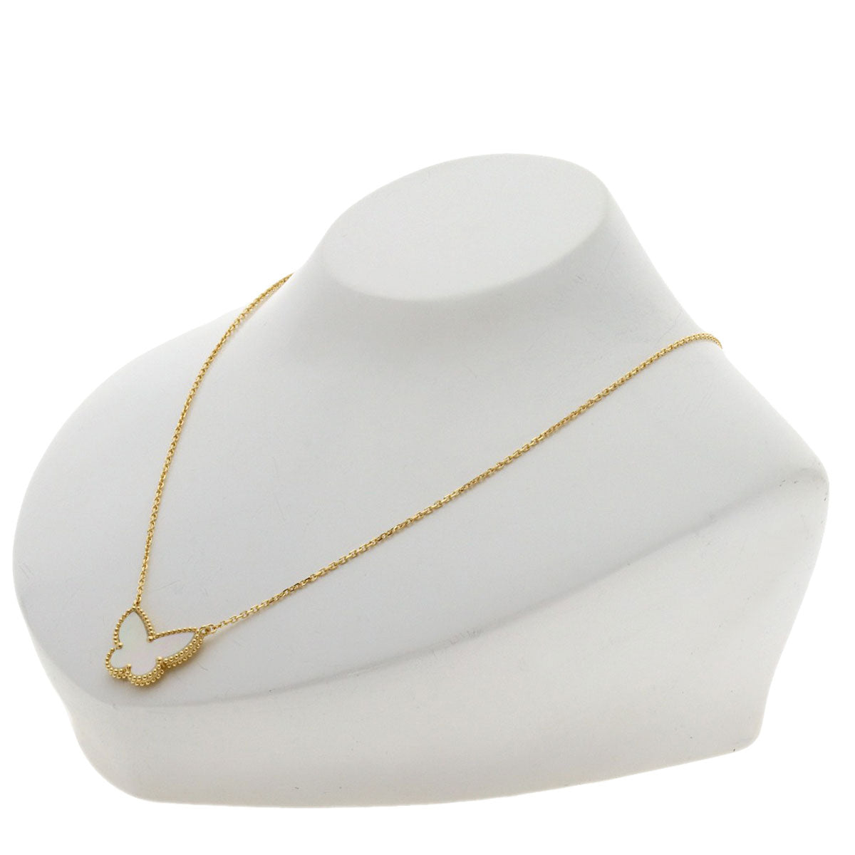 Van Cleef & Arpels Lucky Alhambra Papillon White Shell Necklace K18 Yellow Gold Ladies [Used]