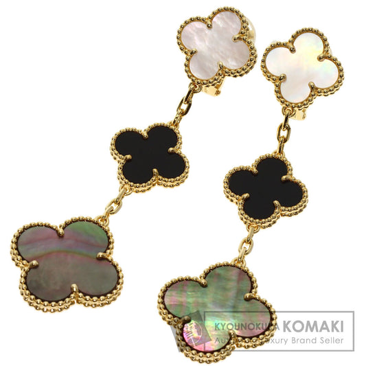 Van Cleef & Arpels Magic Alhambra 3 Motif Shell Onyx Earring K18 Yellow Gold Ladies [Used]